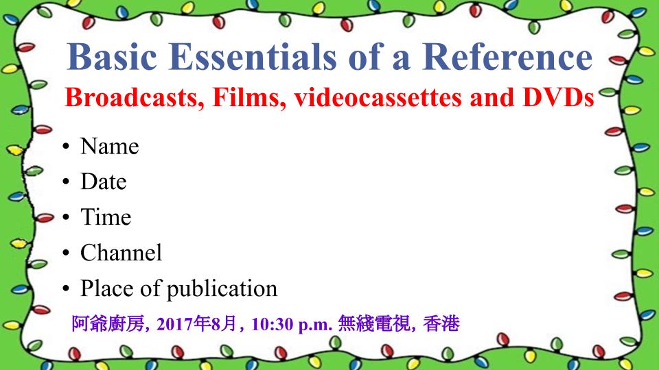 Broadcasts, Films, videocassettes and DVDs referencing